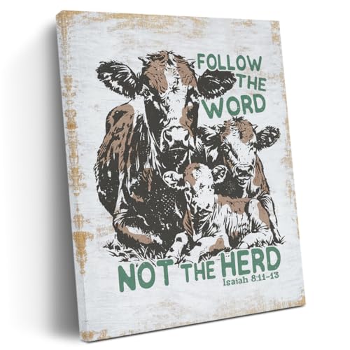Western Cow Print Inspirational Christian Gifts Canvas Wall Art Wall Decor, Bible Verse Religious Framed Prints Poster Painting Artwork for Home Office Farmhouse Bedroom,11.4x15IN,Ready to Hang