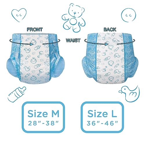 Image of Littleforbig Adult Printed Diaper 10 Pieces - Nursery Blue (Medium 28 inch-38 inch)