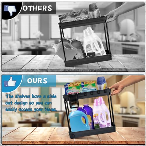 HUMOKI Under Sink Organiser, 2 Tier with 4 Hooks, Non-Slip Pads, Under Cupboard Storage, for Kitchen & Bathroom - Black - Image 6