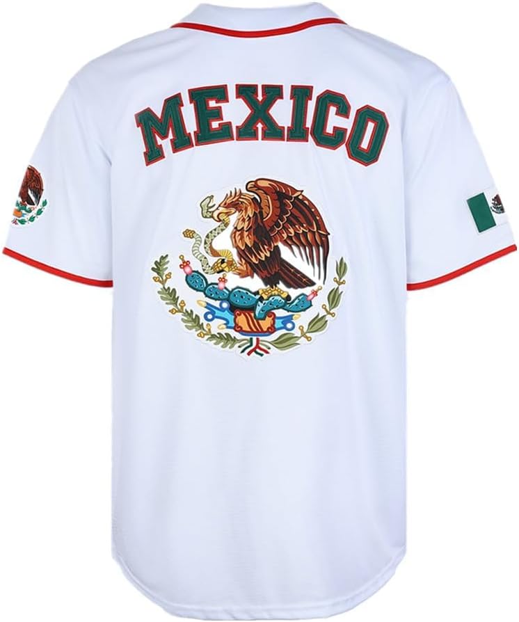 Men's Mexico Eagle Jersey Button Down Short Sleeve Hip Hop Baseball Jersey Stitched - Image 4