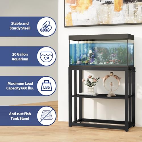 Livofloral 30.7" W x 13" Inch for 20-29 Gallon Long Fish Tank Stand With Storage Shelf, Aquarium Stand With Hooks,Heavy Duty Metal Turtle Reptile Tank Stand, Easy Assemble - Thumbnail 3