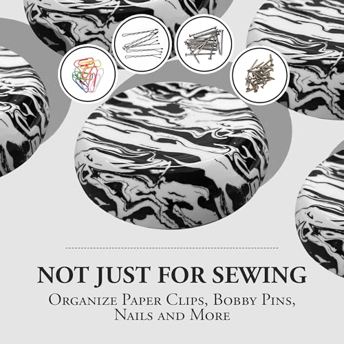 Image of Grabbit Magnetic Sewing Pincushion - Magnet Pin Organizer for Quilting, Embroidery, Needles, Bobby Pins, & Craft Storage, White /Black Swirl