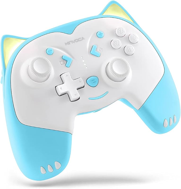 KINVOCA Controlador Inalámbrico para Nintendo Switch/Switch Lite, Lindo Controlador Pro con Turbo, Movimiento, Vibración, Despertador, Conector para Auriculares y Luz de Respiración - Azul