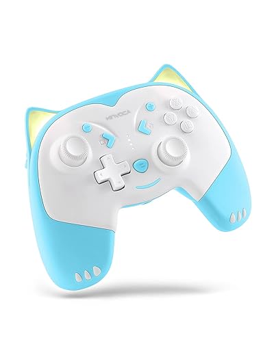 KINVOCA Wireless Controller for Nintendo Switch/Switch Lite, Cute Pro Controller with Turbo, Motion, Vibration, Wake-Up, Headphone Jack and Breathing Light - Blue - blue