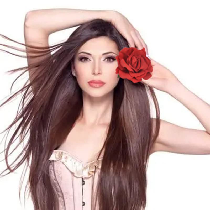 Broche Sisadodo con flores rojas para el cabello y tocado - Accesorios grandes para mujeres, niñas, novia, boda miniatura 3