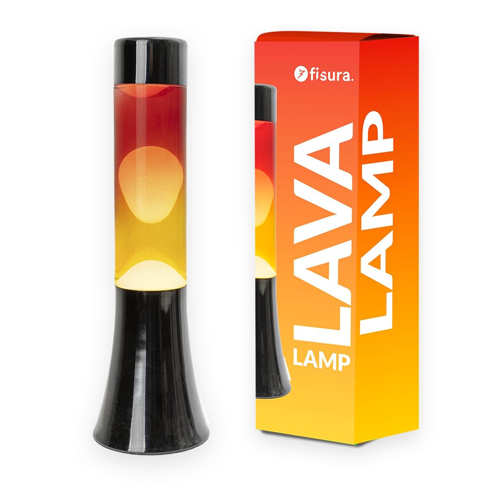 Fisura - Lampada di lava multicolore sfumata. Lampada di lava di 30 cm con base nera e vetro con effetto sfumato tramonto. Effetto rilassante. 9x9x30 cm