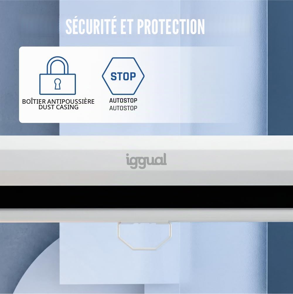 iggual Écran de Projection 112" Pouces - Enroulable Manuel Panoramique - Format 16:9 - Angle de Vision 180º - Hauteur Réglable - Adapté Mur/Plafond - Compatible 4K et Tout Projecteur, (200x200 cm)