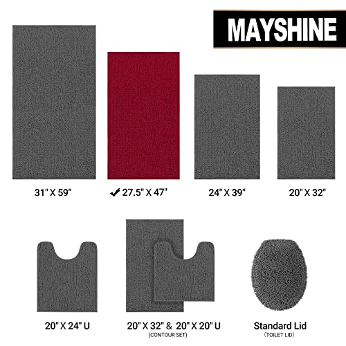 Extra Large Soft Plush Chenille Bathroom Runner Rug, Absorbent Microfiber Bath Mat, Machine Washable, Non-Slip Grip, Shag Carpet Great For Bath, Shower, Bedroom, Or Door Mat (Red, 27.5X47) #TOP6