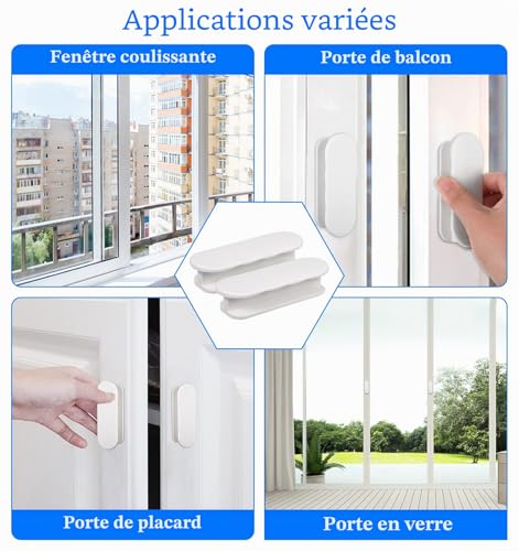 worahroe Lot de 2 poignées de porte de balcon adhésives poignées de porte de terrasse extérieure poignées de tiroir pour poignée de meuble, porte en verre, poignée de fenêtre-blanc – vue 6