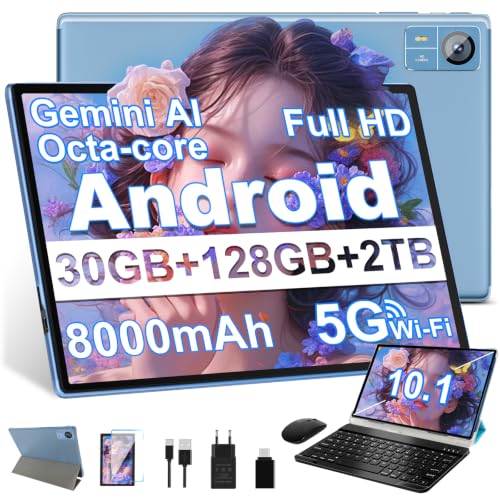 SUAAT 2026 Neuestes Android Tablet 【128 GB ROM+2TB】【Gemini AI】 8000 mAh,10.1 Zoll, Widevine L1, Octa Core, Bluetooth 5.0, GPS,GMS… – Ansicht 1