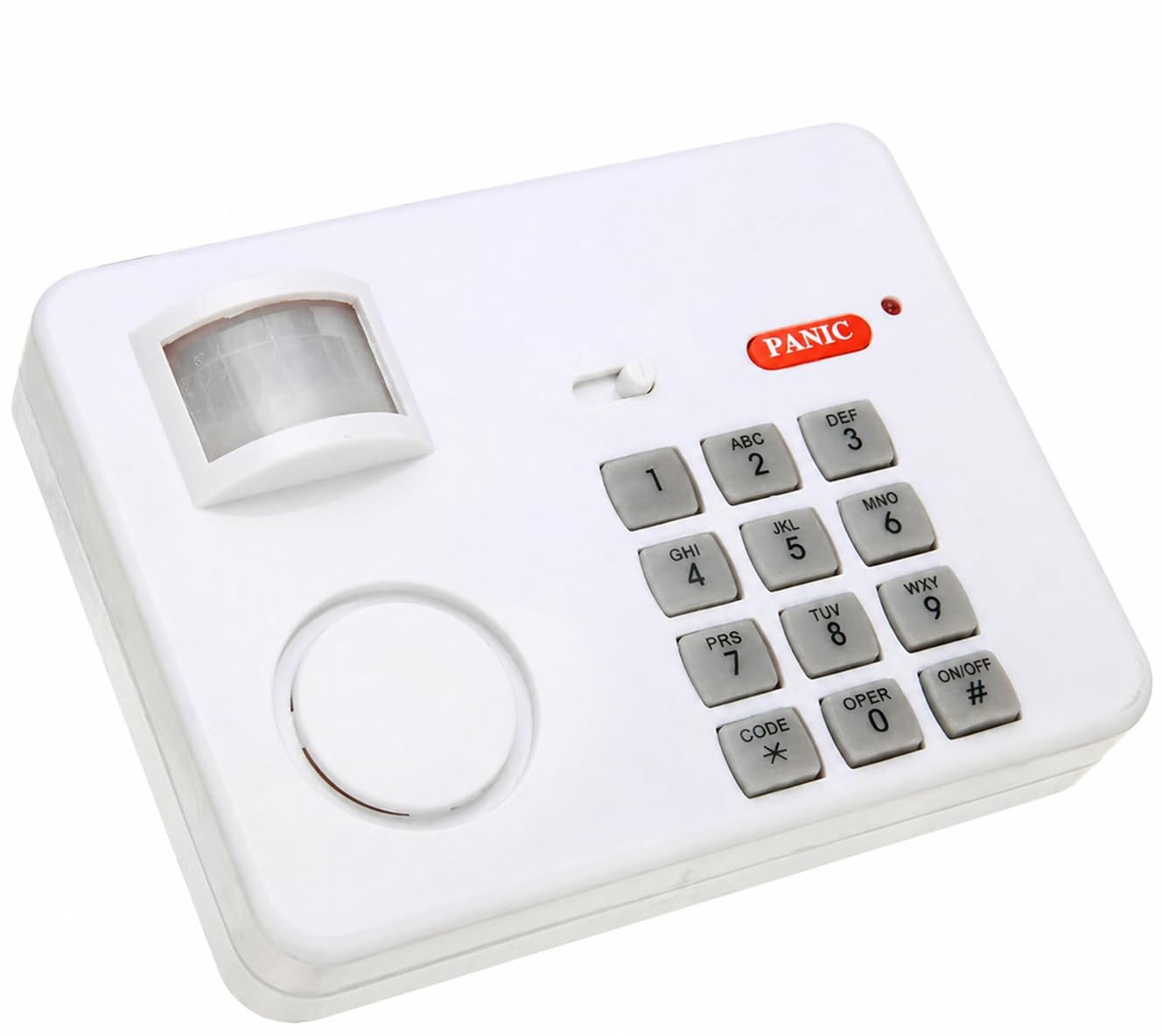 Kmf Supplies White Pir Motion Sensor Alarm With Security Code, Battery Powered Wireless Indoor Alarm, Chime, Instant & Delay Modes, Panic Button, 5M Detection Range,