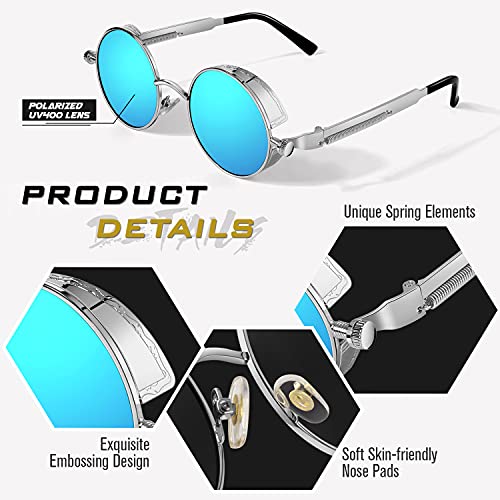 Image of GQUEEN Retro Round Circle Steampunk Sunglasses Polarized Metal Alloy for Women Men MTS2