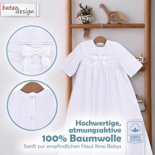 Bateo Design Baby Taufkleid aus Baumwolle Simon mit Schleife Weiß (68)