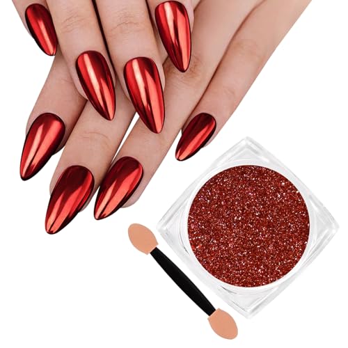 SIUSIO Chrome Nail Powder, Metallic Mirror Effect Chrome Powder Holographic Shimmer Glitter Dust Manicure Decoration Nail Art Pigment for DIY Gel Polish Nail Art, Resin Craft, Salon, Gifts - Red