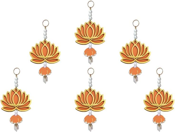 Lotus Orange Jhumka Wall Decor Hanging Set of 6 - Diwali Showpiece Gift Home Temple Pooja Festival Wedding Marriage Stage Decoration