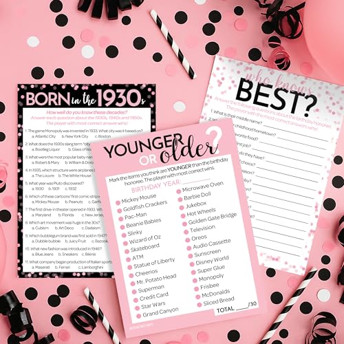 DISTINCTIVS Pink 90th Birthday Games Set, Born in the 1930s, 20 Guests by DISTINCTIVS - Used condition - Image 2
