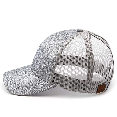 C.c Hatsandscarf Ponytail Caps Messy Buns Trucker Plain Baseball Cap (Bt-6) (Glitter-Grey) #TOP3