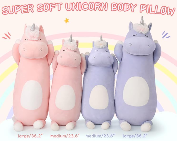 Miniatura 2 de MorisMos Paquete de 2 almohadas corporales de unicornio, almohada grande de 36.2 pulgadas, almohada de unicornio de felpa suave de 23.6 pulgadas,