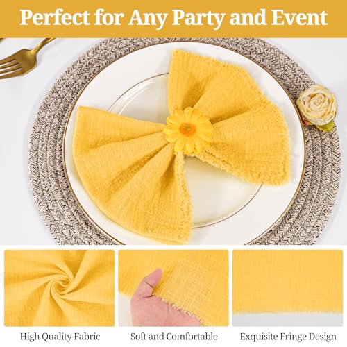 36 Pack Yellow Cloth Napkins Bulk, 16 x 16 Inch Cotton Dinner Napkins with Fringe, Washable & Reusable for Weddings, Parties, Holiday Table Decor by FXKS - Used condition - Image 5