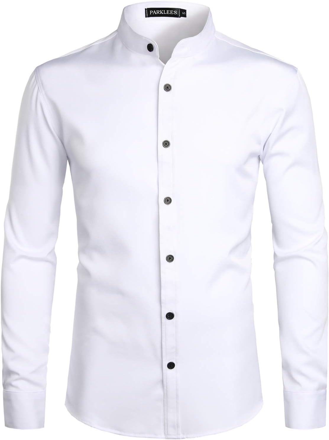PARKLEES Men's Slim Fit Long Sleeve Button Up Casual Band Collar Shirts