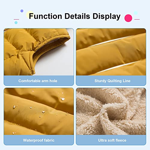 Pursky Big Girl's Winter Vest Waterproof Puffer Fall Sleeveless Warm Jacket Hooded For Kids Outerwear Yellow 8 #TOP6