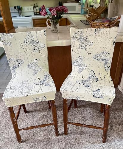 Image of SearchI Bar Stool Covers Set of 2, Stretch Washable Barstool Seat Covers, Counter Height Chair Covers for Kitchen Dining Room Cafe (Flowers Butterfly)