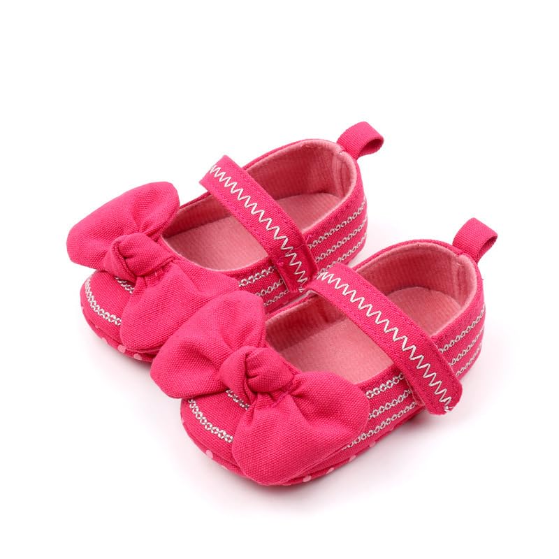 Baby Girls Cotton Mary Jane Shoes Anti-Slip Soft Sole Toddler Bowknot Princess Dress Flats