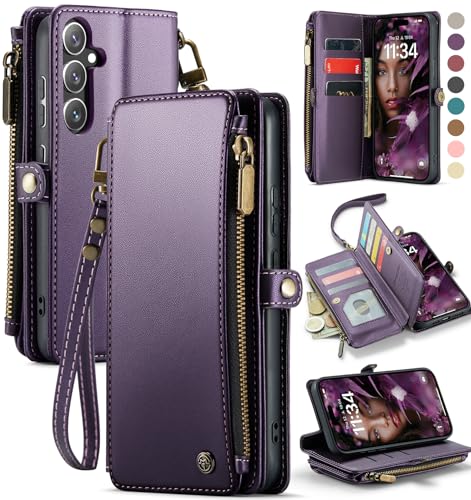 Defencase Compatible with Samsung Galaxy S24 FE Case Wallet with RFID Blocking Card Holder for Women Men, PU Leather Magnetic Snap Flip Zipper Strap Wallet Phone Case for Galaxy S24 FE 5G 6.7", Purple by Defencase - Used condition - CA$17.70