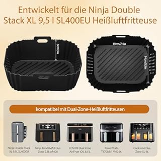 Airfryer Zubehör Mit Ninja Double Stack XL SL400EU SL451EU,Heißluftfritteuse Zubehör für Ninja Foodi Max Dual Zone AF300EU/AF400EU,AF451EU 7,6L-9,5L,2 Kammern Einsätze für COSORI 8,5L,Tower,Cookwise