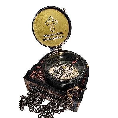 Trust in The Lord Engraved Compass with Authentic Leather Case Brass Compass Directional Compass, Baptism Gifts for Boys & Girls, First Communion (May Your Faith withLeather case)