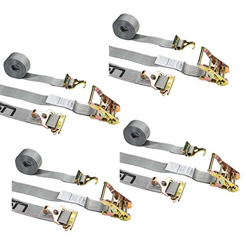 Promo Discount Up To 70% Off US Cargo Control E Track Ratchet Strap with F Track Hooks and Spring E-Fittings - 2 Inch X 16 Foot Gray E Track Strap - Easily Secure Cargo in an Interior Van Trailer - 4 Pack