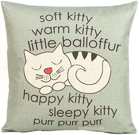 Vibola Happy Sleepy Kitty Print Cat Pillowcase Cushions Sofa Decorative Gift 18x18inch (Gray)