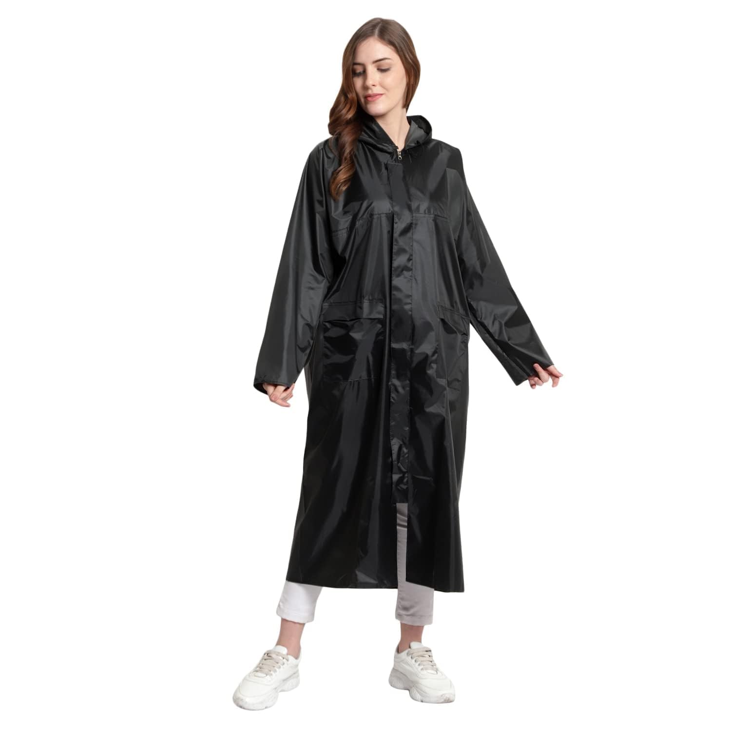 Girl's & Women's Solid Waterproof Hooded Long Ponchu Raincoat with Carry bag-image-38