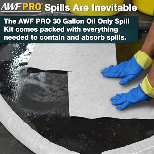 Image of AWF PRO 30 Gallon Oil Only Spill Kit, 81 Pieces | Includes DOT Approved 30 Gallon Drum, Sorbent Socks, Pads, & Pillows, & Accessories
