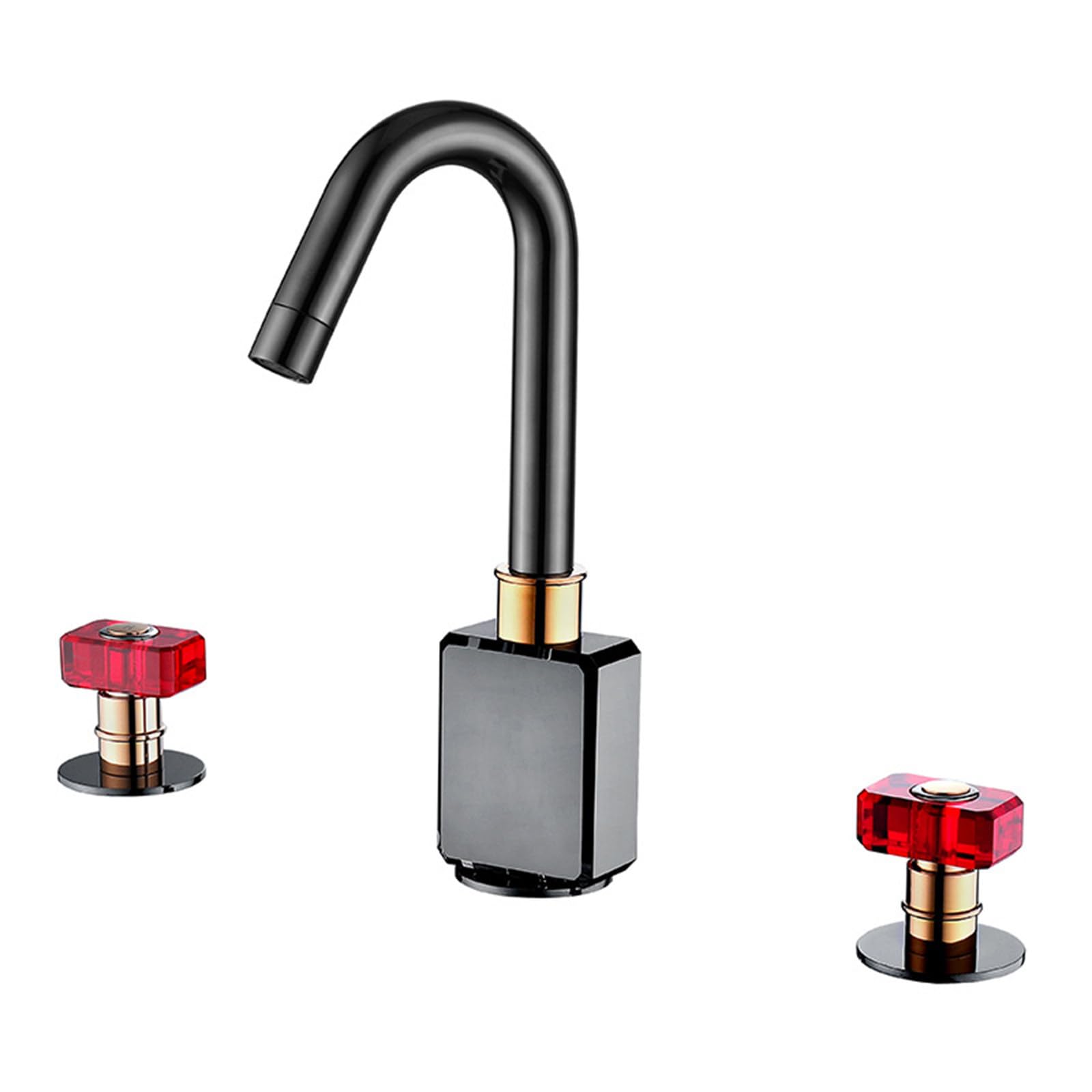 Mitigeur lavabo noir et robinet de salle de bain assis à jet chaud et froid réglables