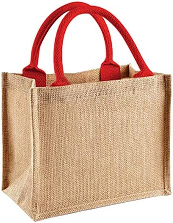 Westford Mill Mini Jute Gift Tote Bag Lunch Present Tote Craft WM412 ( Natural/Forest Green