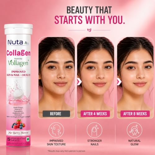 Image of Collagen Effervescent Tablets | Vegan Collagen (Vollagen), Vitamin C & Hyaluronic Acid | Skin Glow, Hair & Nail Support | Mix Berry | 75 tablets