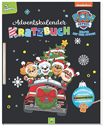 PAW Patrol Adventskalender Kratzbuch: Kratzmotive mit tollen Farbeffekten. Mit Bambus-Stick