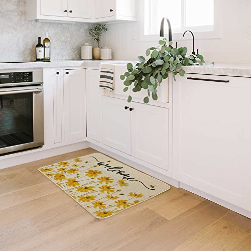 Geeory Coreopsis Welcome Decorative Door Mat Honeybee Decorations Floor Mat Spring Summer Farmhouse Home Seasonal Decor For Frontdoor Indoor Outdoor Entrance - 17X29Inch Gk003 #TOP1
