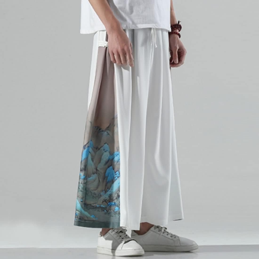 HZCX FASHION Mens Wide Leg Palazzo Pants Elastic Waist Yoga Painting Patch Slack