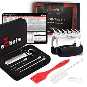 Premium Meat Injector Kit – Syringe | 3 Marinade Injector Needles | 2 Meat Claws | Cleaning Brushes – Quality 304 Food Grade Stainless Steel – Carry Case – Magnetic Meat Smoking Guide