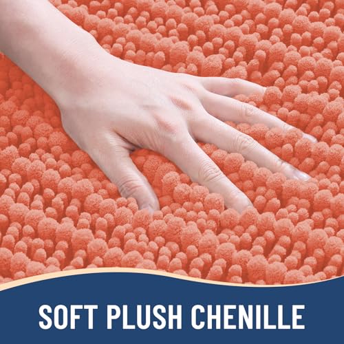 Image of Arotive Luxury Bathroom Ruuner Rugs 60x24, Extra Soft Thick Absorbent Shaggy Chenille Bath Rugs, Machine Wash Dry, Bath Mats for Bathroom Floor, Tub and Shower, Home Decor Accessories, Coral