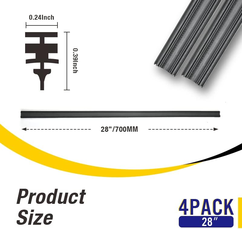 Miniatura 3 de Escobillas limpiaparabrisas delantera y trasera de repuesto, 28 pulgadas, repuesto universal, tira de goma, 4 unidades, tamaño ajustable