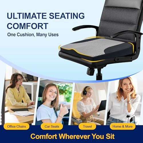 Image of kingphenix Car Seat Cushion - Memory Foam Pad for Driving Comfort - Boosts Height and Relieves Coccyx & Lower Back Pain - Car, Truck, Office Chair (Leather Black & 4D Mesh Gray)
