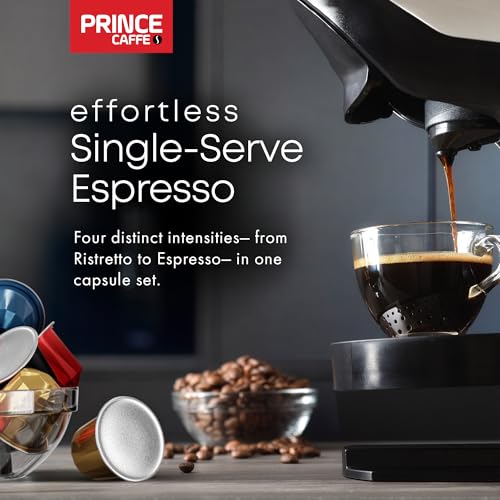 Image of Prince Caffe Espresso Pods - 4 Flavor Variety Pack - Intensity 7-10 Medium to Dark Roast Coffee Capsules - Compatible with Nespresso, Pods for Original Line Machines - 4 x 10 Pack (40 Count) NOT Compatible with Vertuo