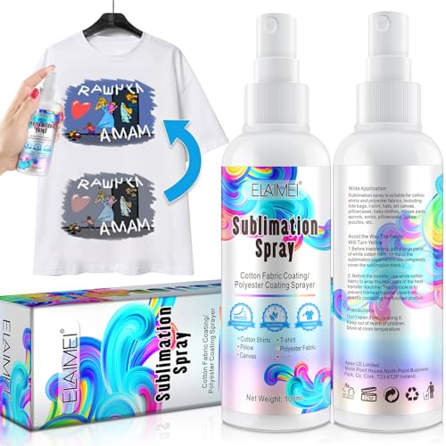 Vouchmind 2x100ml Upgrade Sublimation Spray Sublimation Coating Spray for Cotton T-Shirts Polyester Cartons Canvas Sublimation Paint Quick Dry Super Adhesion High Gloss & Vibrant Color