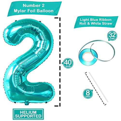 Image of KatchOn Aqua Blue Number 2 Balloon 40 Inch 2nd Birthday Decorations for Boy