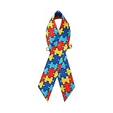 100 Pieces Autism Awareness Ribbons with Safety Pins Grosgrain Ribbon 1.4 * 3 inch