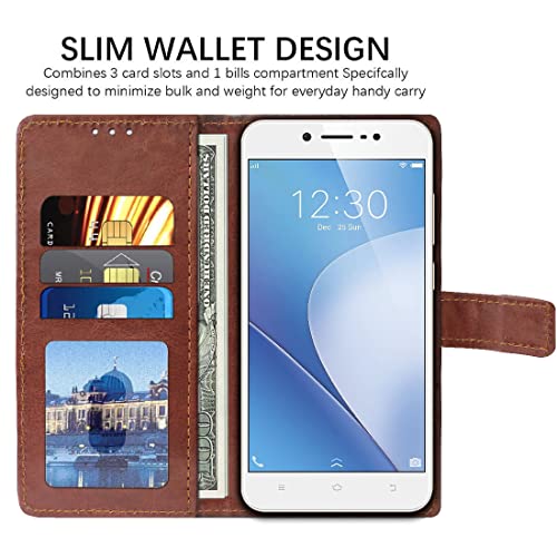 Image of Flip Cover Compatible for Vivo V5 / Vivo V5s | Premium Leather Finish | Inbuilt Pockets & Stand | Flip Cover Back Case for Vivo V5 / Vivo V5s (Brown)
