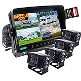 CAMSLEAD Monitor de 7 pulgadas Sistema de cámara de visión trasera 1080P grabadora DVR, soporte para una tarjeta SD de 256G, entrada de 4 canales, pantalla dividida cuádruple, cámara de visión trasera